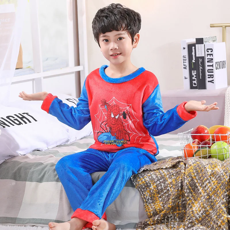 Autumn Winter Flannel Pajamas Sets Boys Sleepwear Suit Clothes Set For Girls Clothing Toddler Plush Suit Casual Kids Homewear