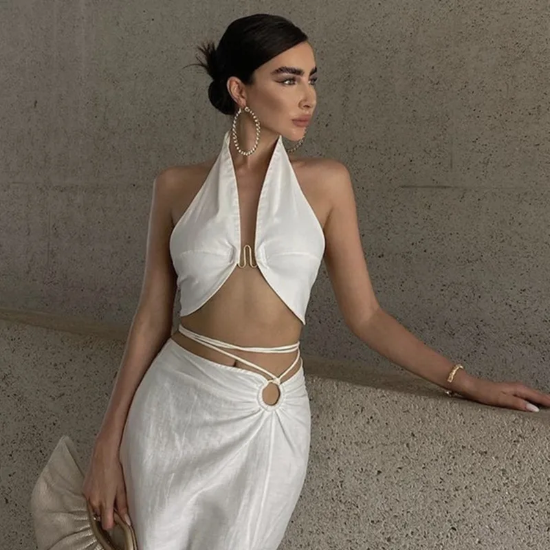 WhereMery Sexy Off Shoulder Halter Tank Top Elegant Strapless Backless Crop Top Summer Slim Skinny Women's Street Party Camisole image 3