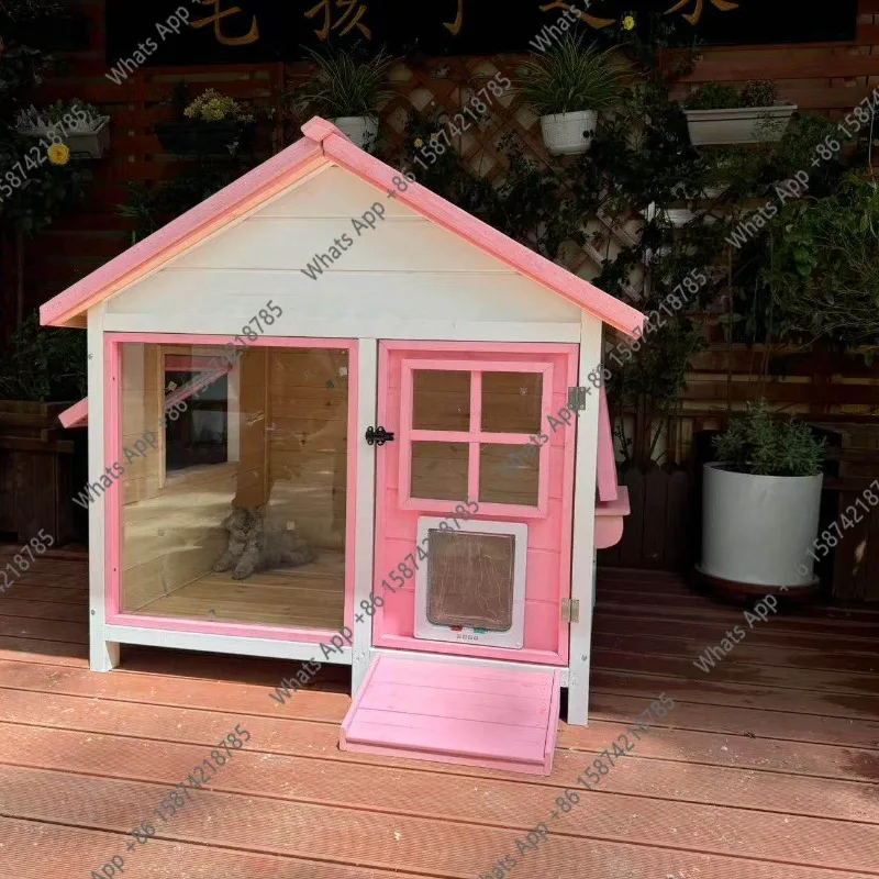 Outdoor solid wood rainproof cat house cat house dog house solid wood pet villa windproof and warm, anti-corrosion and moisture-