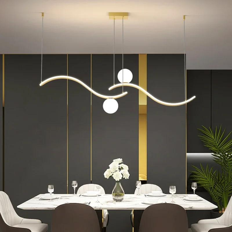 Lampes suspendues à double vague Dragon Ball pour salle à manger, lampes de restaurant créatives, lumières de luxe nordiques à LED, moderne et minimaliste, nouveau, 2023