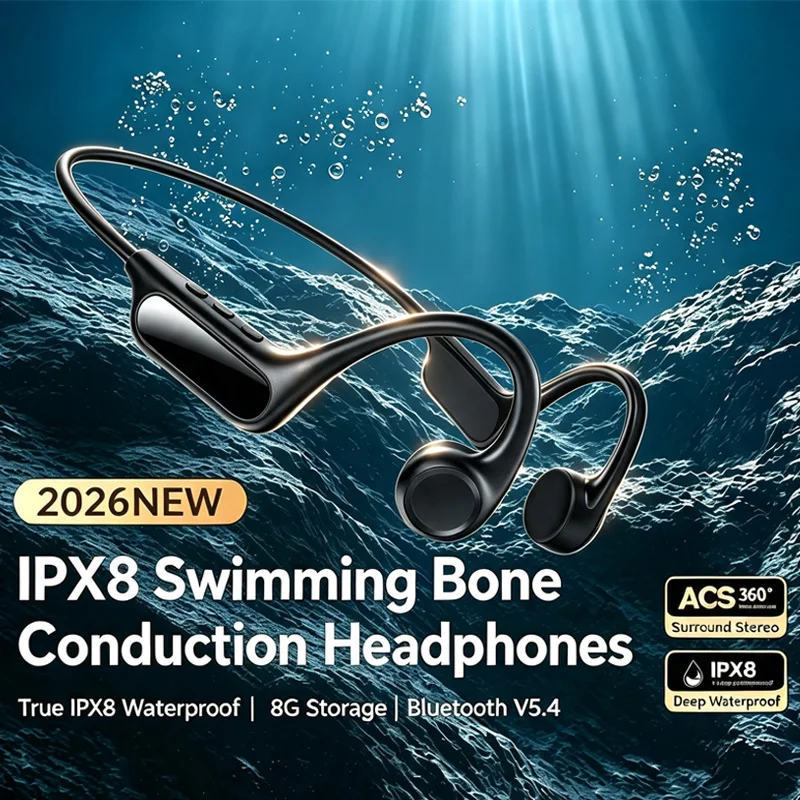 Bone Conduction Sports Headphones IPX8/IPX5 Waterproof 8GB Storage Swimming Bluetooth Headphones for Cycling Running