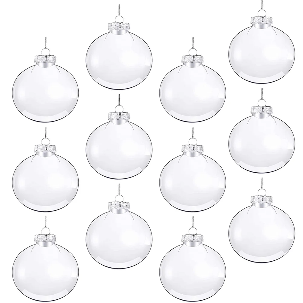 

12 Pcs Flat Ball DIY Hanging Decoration Macaron Transparent Hollow Christmas (60mm Ball) 20pcs Xmas Tree Ornament Take Bath