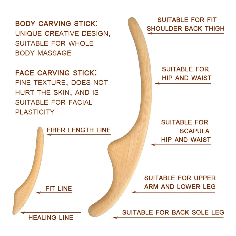 Wood Body Face Carving Massage Scraper Hand Feet Body Healthcare Massage Guasha Stick Lymphatic Drainage Muscle Relax