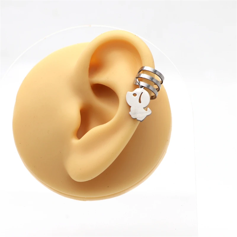 Ear Clip Fake Earring Cuff Cute Kate Pendant Stainless Steel Gold Color Bike Dog Fashion Men Women Jewelry