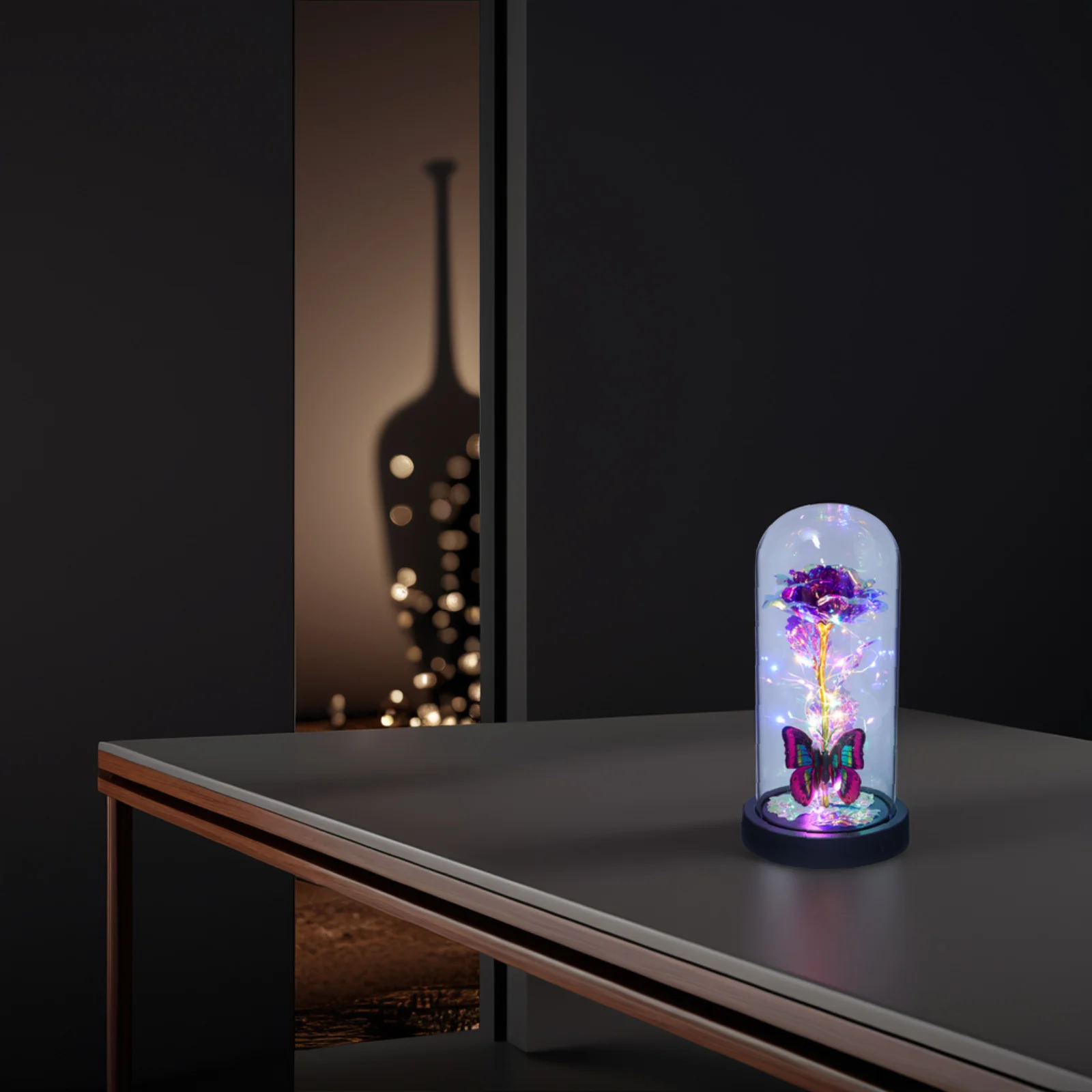 

Glass Dome Bright Color Simulation Flower Builtin Lights Romantic Valentine Anniversary Birthday Present Desktop