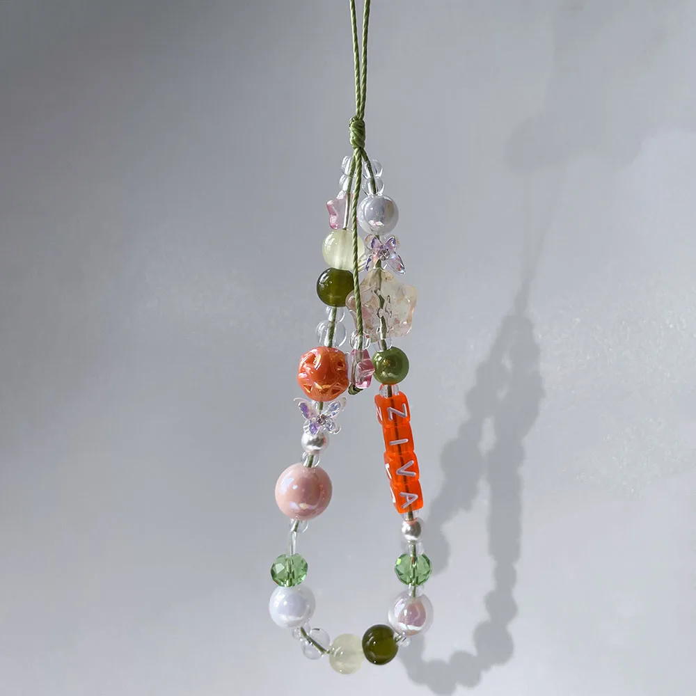 Personalised Name Phone Charm Strap Customized Orange Letter Pink Butterfly Yellow Glass Star Bead Aesthetic Cute Gift Keychain