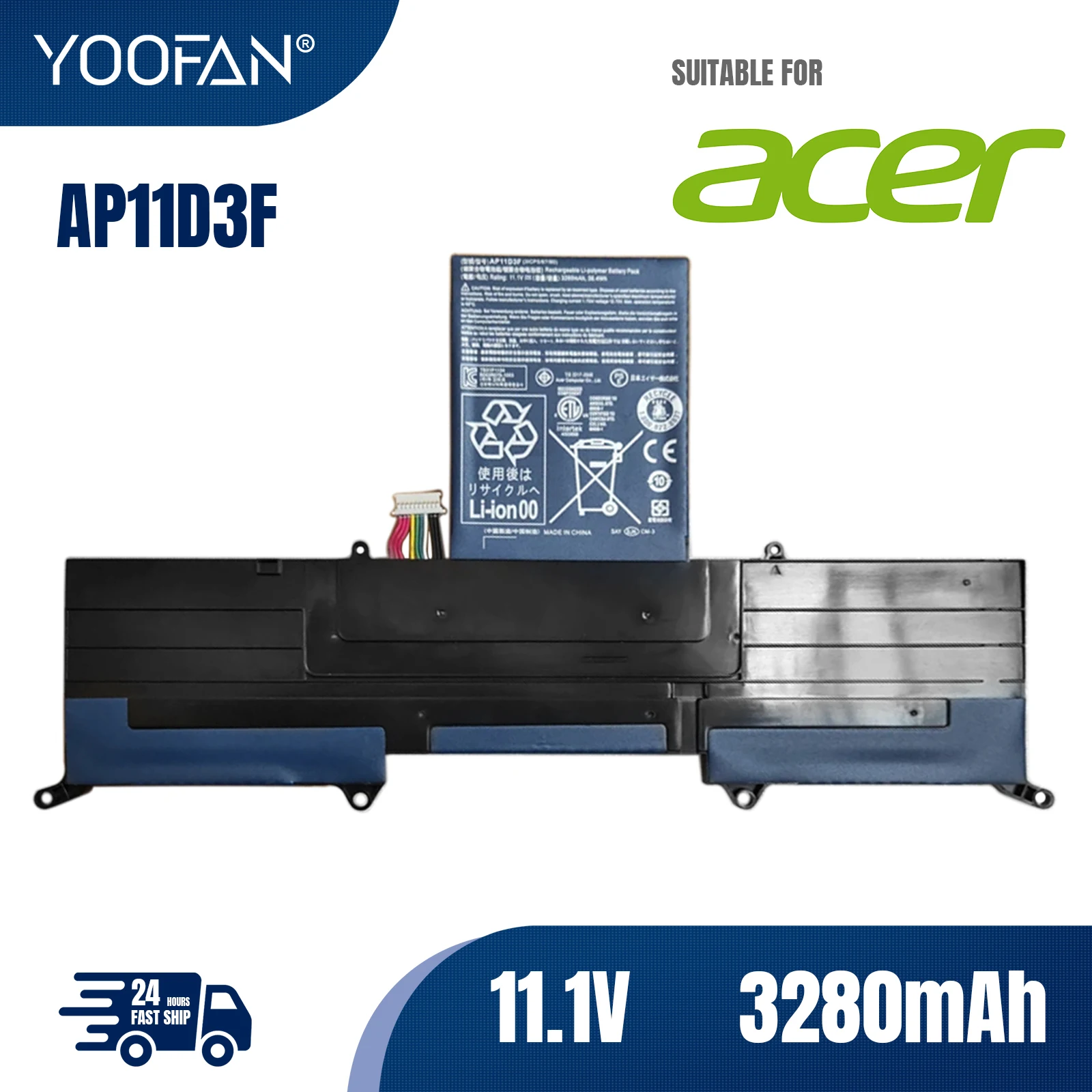 YOOFAN AP11D3F AP11D4F Laptop Battery For Acer Aspire S3 Ultrabook 13.3