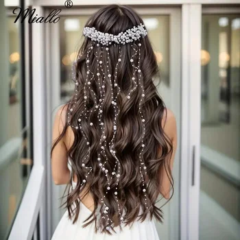 Capacete elegante com pérolas artificiais para senhoras, acessórios de cabelo, jóias nupciais, casamento, baile de formatura, aniversário, festa, hairbands, borla, boho