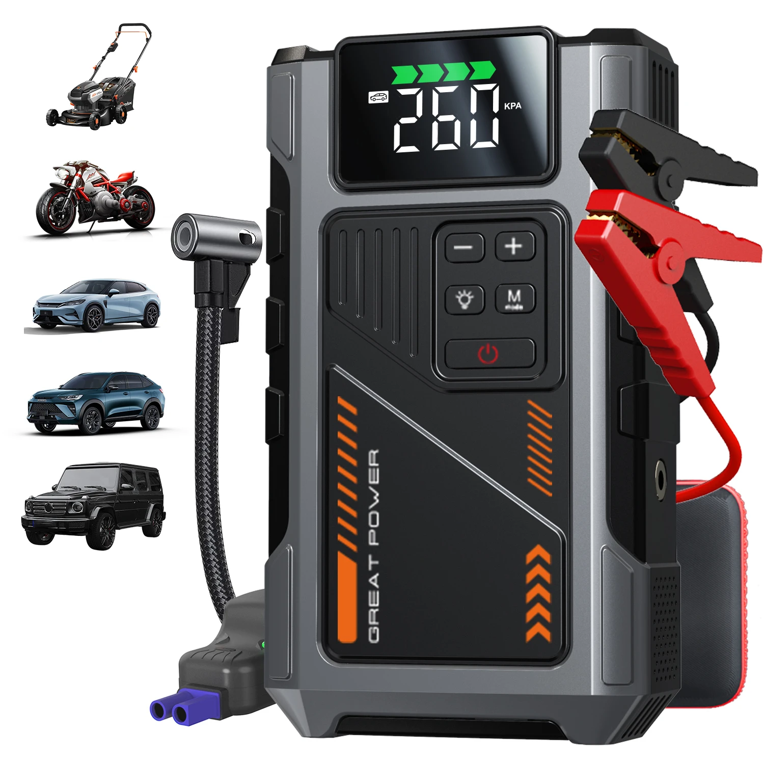 Batterie De Démarrage Portable WHATOOK 3500A Avec Compresseur 150 PSI - Booster 12V, Lumière LED, USB