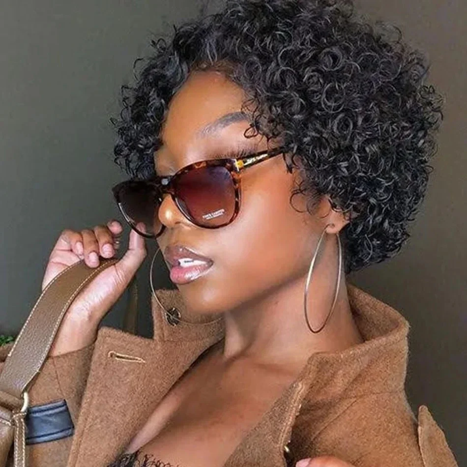 Pixie Cut Wigs Raw Human Hair Ombre Blond Brown Burgundy Short Bob Kinky Curly Wig HD Transparent Lace Front Wigs Perruque 250%