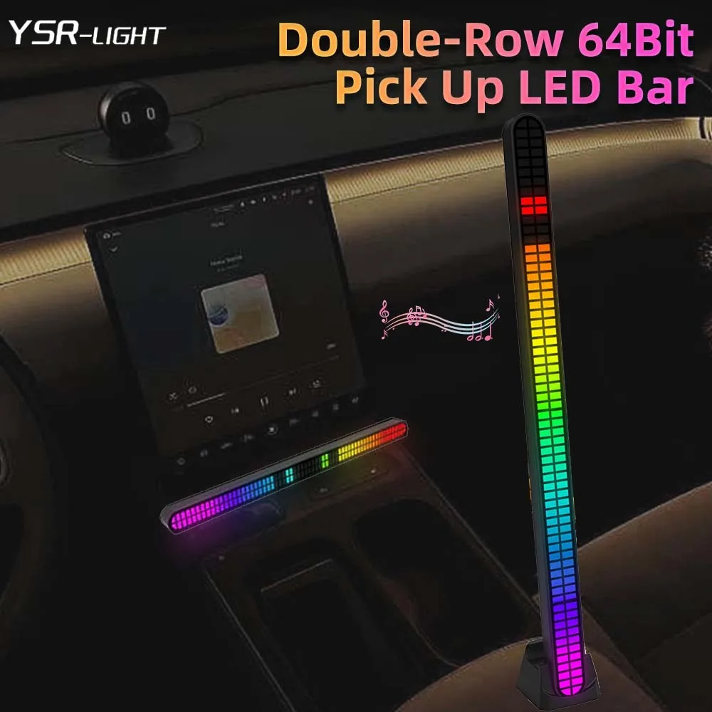 NEW Double-row 64bit RGB PickUp LED Bar 30CM Rechargeable Magnetic Install Music Rhythm Dynamic for Car Desktop PC Gaming Decor