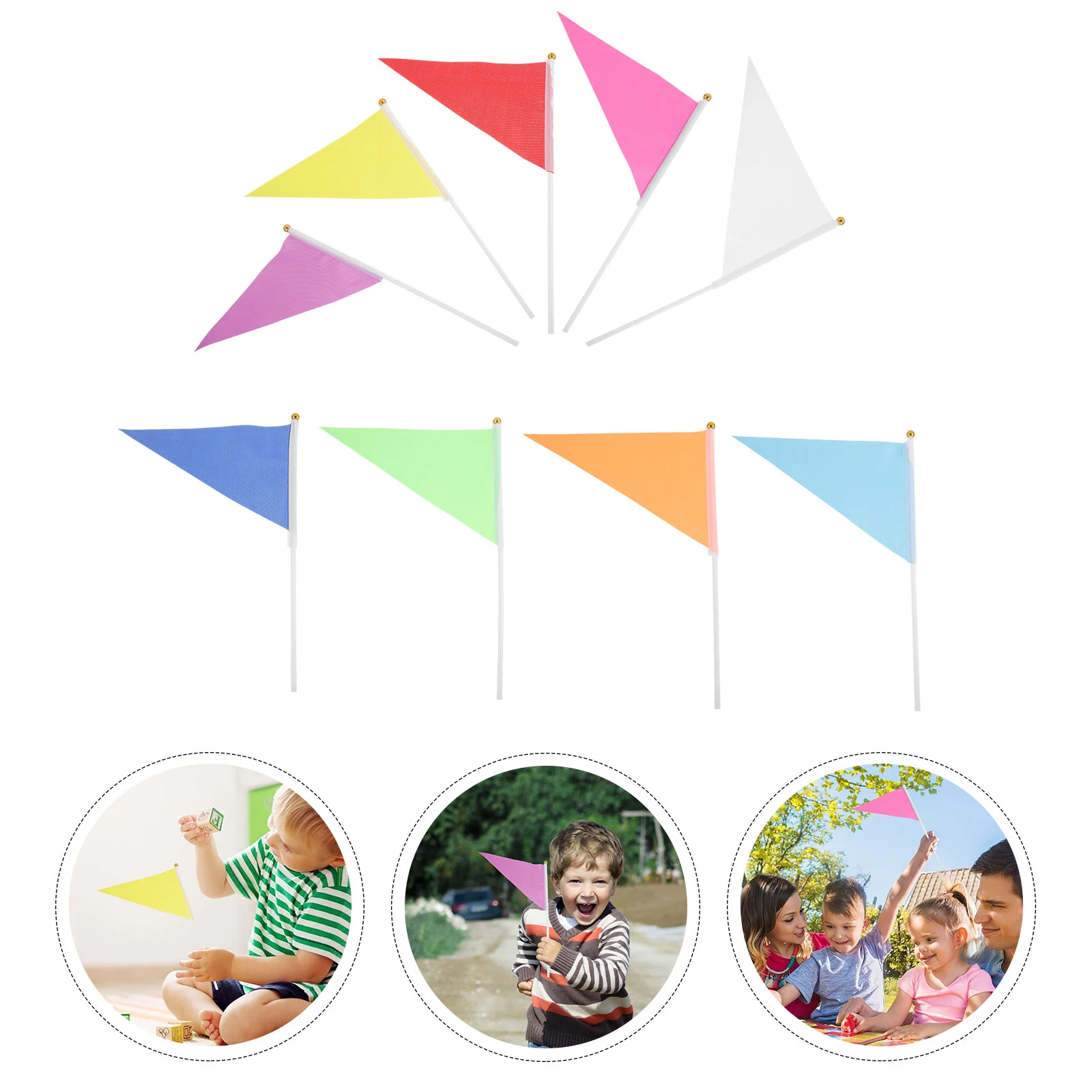 9 Pcs Kindergarten Triangular Red Flag Children's Game Props Hand (9 Colors Mixed) Polyester Small Flags Decorate Solid