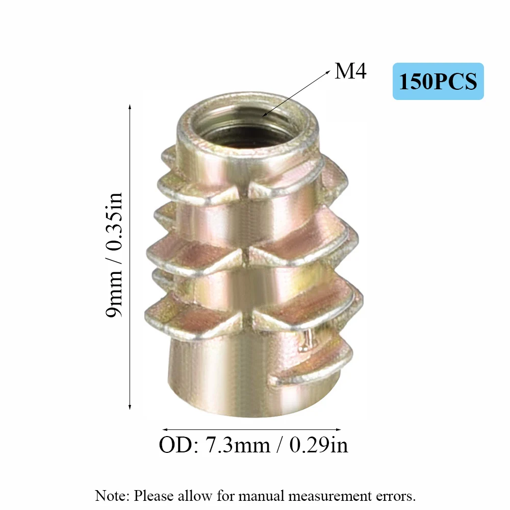 150pcs M4 M5 M6 Zinc Alloy Threaded Inserts Nuts for Wooden Furniture Hexagon Socket Screw Connectors Bolt Fastener