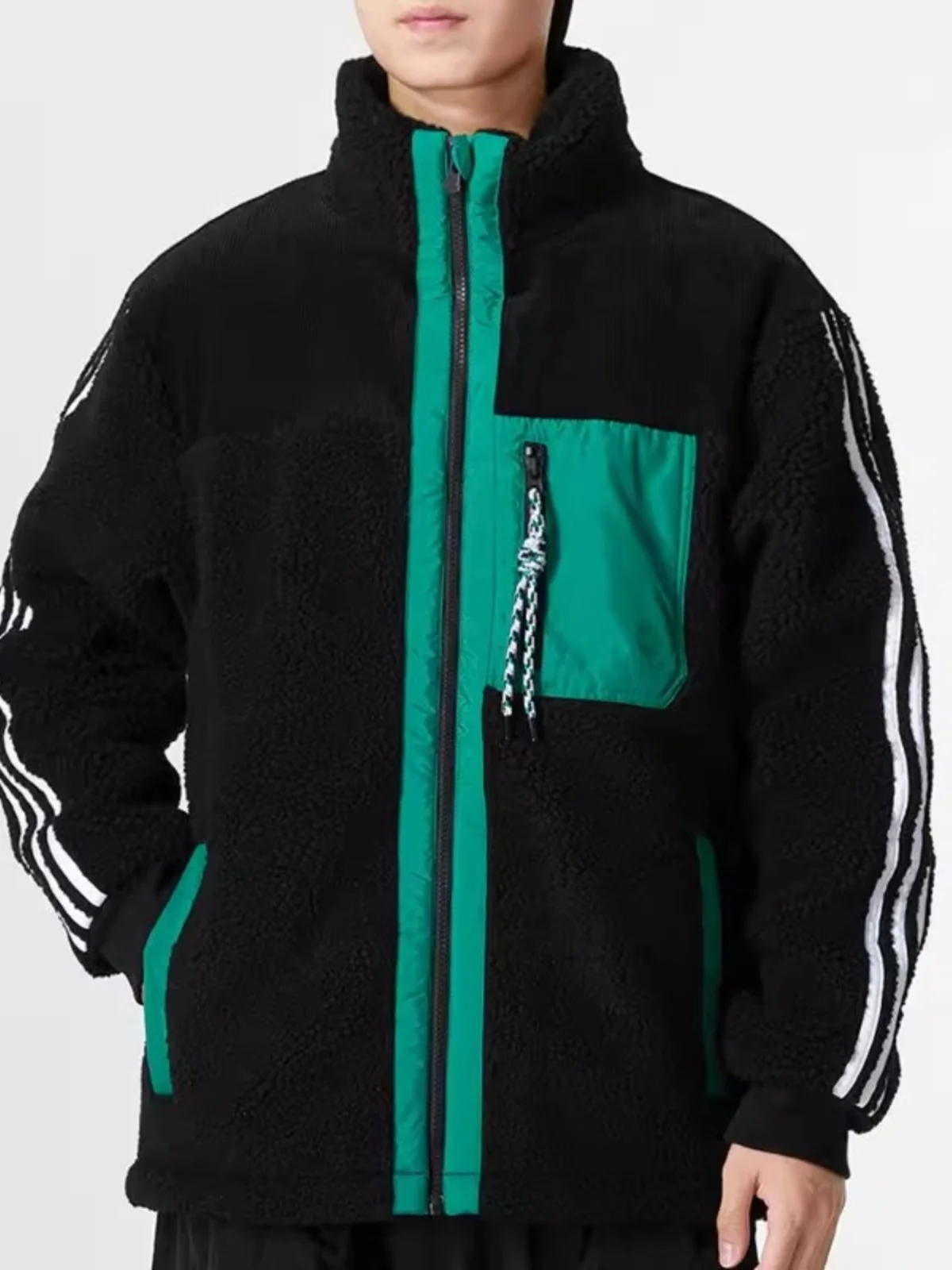 

Adidas Originals Line Classic Black Fleece Jacket Brand - Signature Stripes Warm Collar Unique Color Accent For Urban Winter Lif