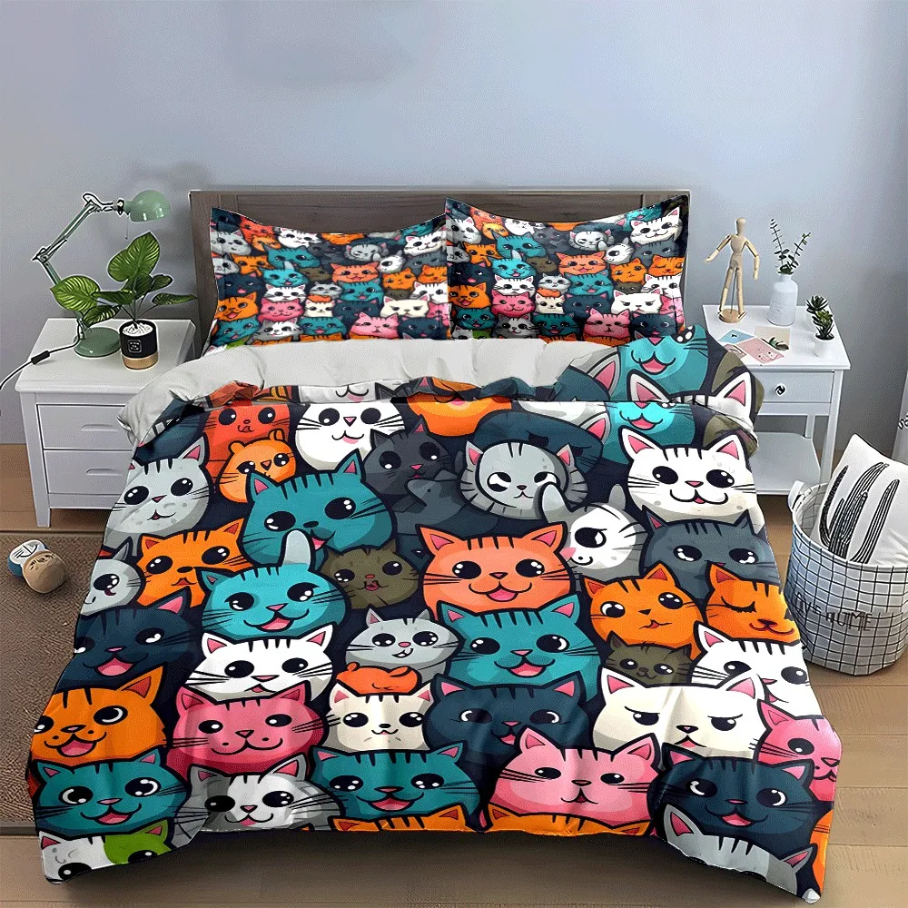 Playful Cat-Themed Gift Set Exquisite three-piece bedding set gift for kids and adults