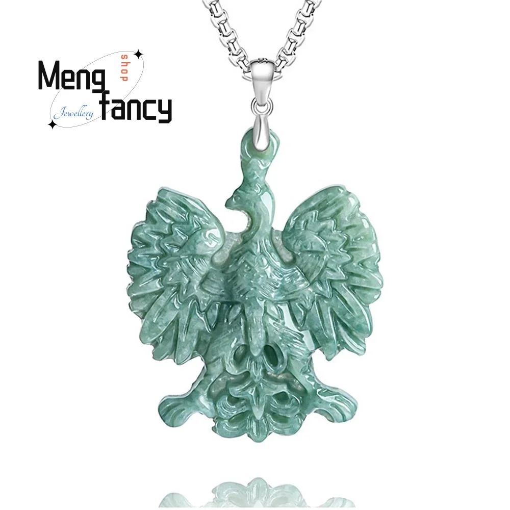 

Natural A-goods Jadeite Freedom Eagle S925 Silver Setting Pendant Exquisite High-grade Mascots Fashion Fine Jewelry Holiday Gift