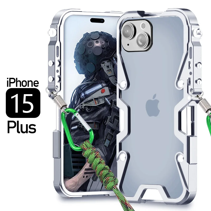 

Luxury Armor Metal Aluminum Phone Bumper For Iphone 17 16e 16 15 14 Plus 13 Pro Max Cover Mechanical Purely Handmade Skull Case