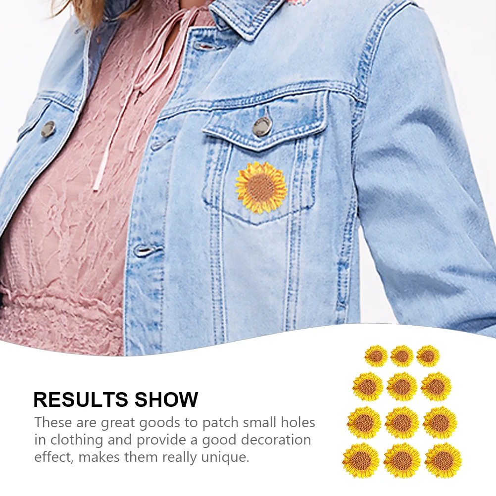 

12 Pcs Sunflower Embroidered Patches Thick Texture Clear Pattern Iron Sew Clothes Accessories DIY Flowers Elastic B
