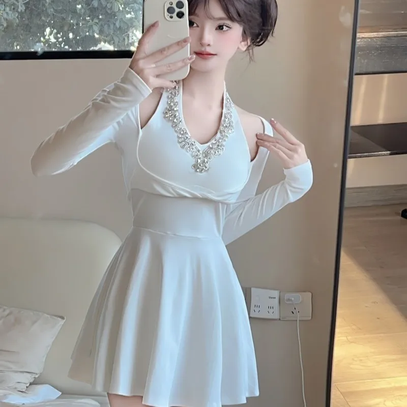 

Pure Desire Sexy oulder Bared Heavy Embellied Nelace Slimming Base Long Sve Dr Autumn Winter New Sle H-ape A-...