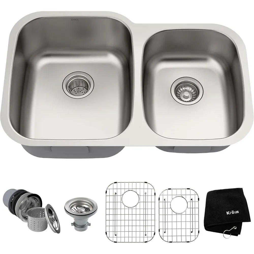 

Kraus KBU24 32/30 inch Undermount 60/40 Double Bowl 16 gauge Stainless Steel Kitchen Sink