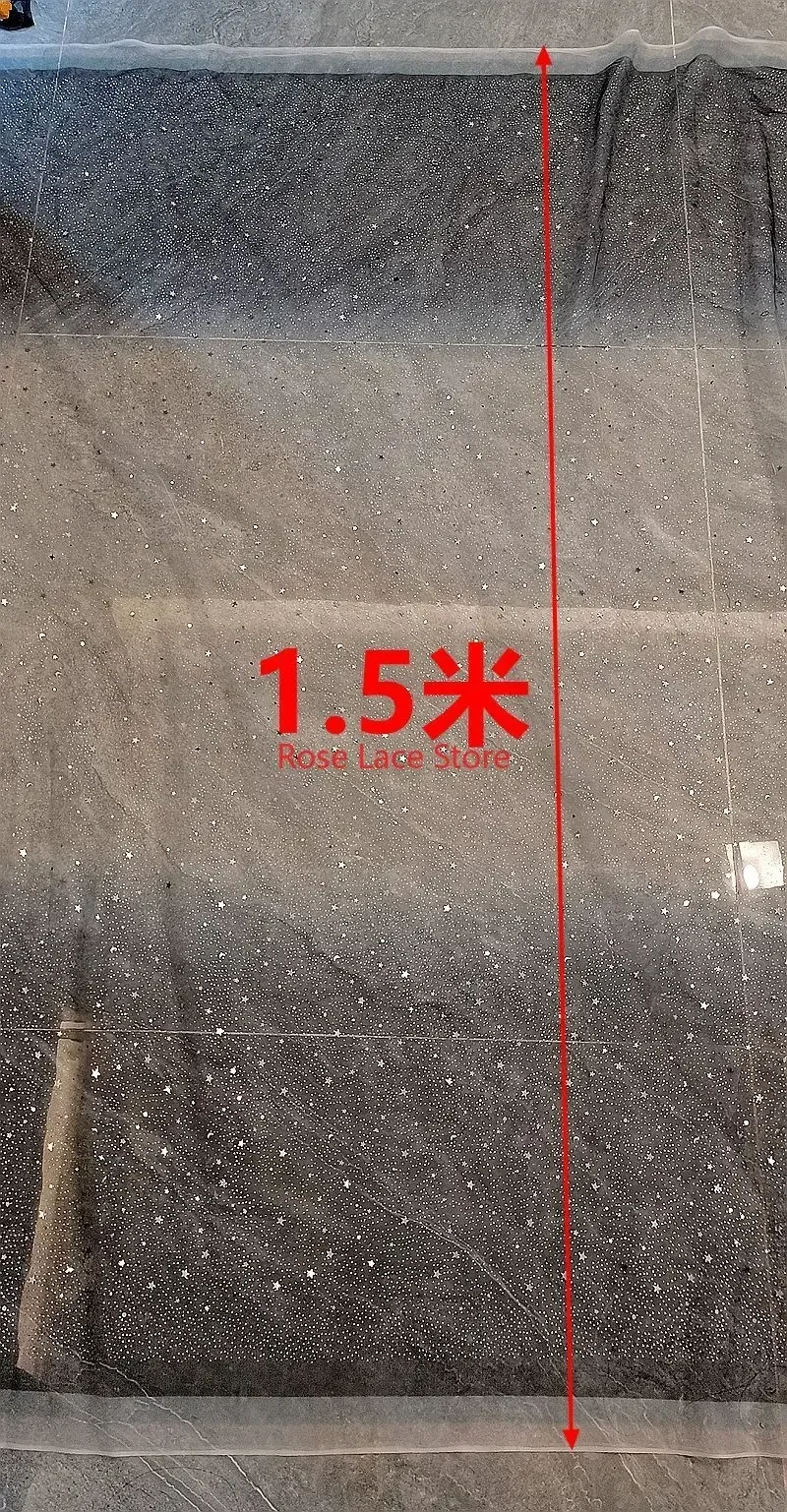 5 colors Glitter star moon Gradient lace fabric dark blue sequin star soft tulle for Bridal Wedding dress 59" width 1 yard