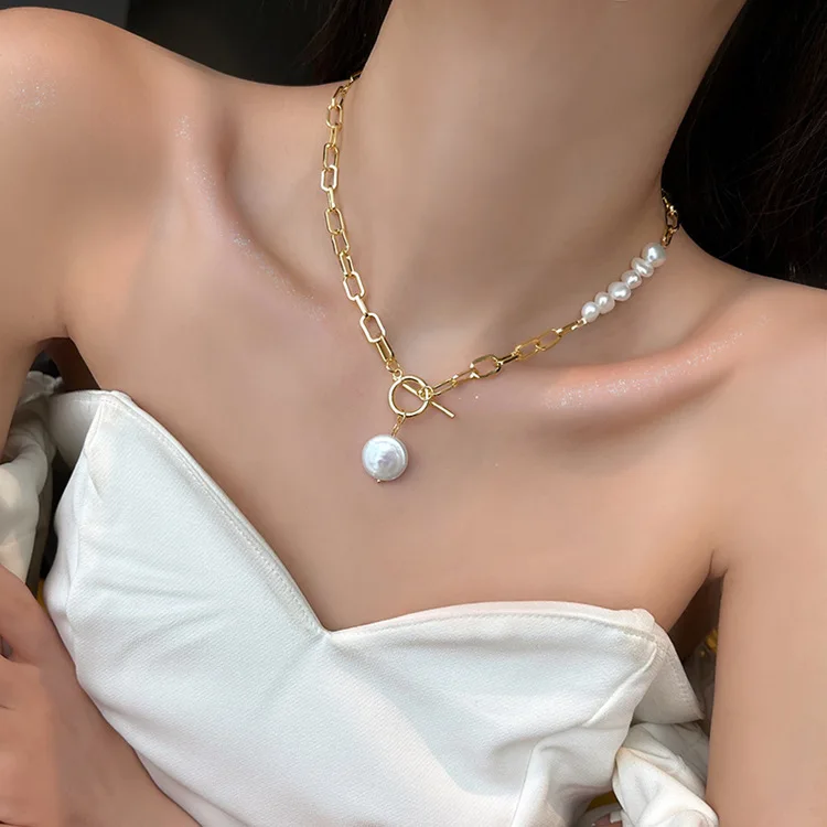 

100% Natural Baroque Freshwater Pearl Original Jewelry 14K Gold Filled Female Asymmetry Necklace For Women Gifts No Fade