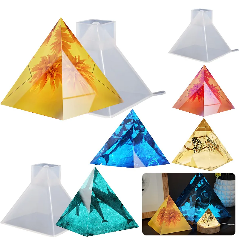 Succulent High Clarity Resin Pyramid Silicone Mold for Epoxy Casting with Stand Triangle Prism DIY Decoration Art Craft Making
