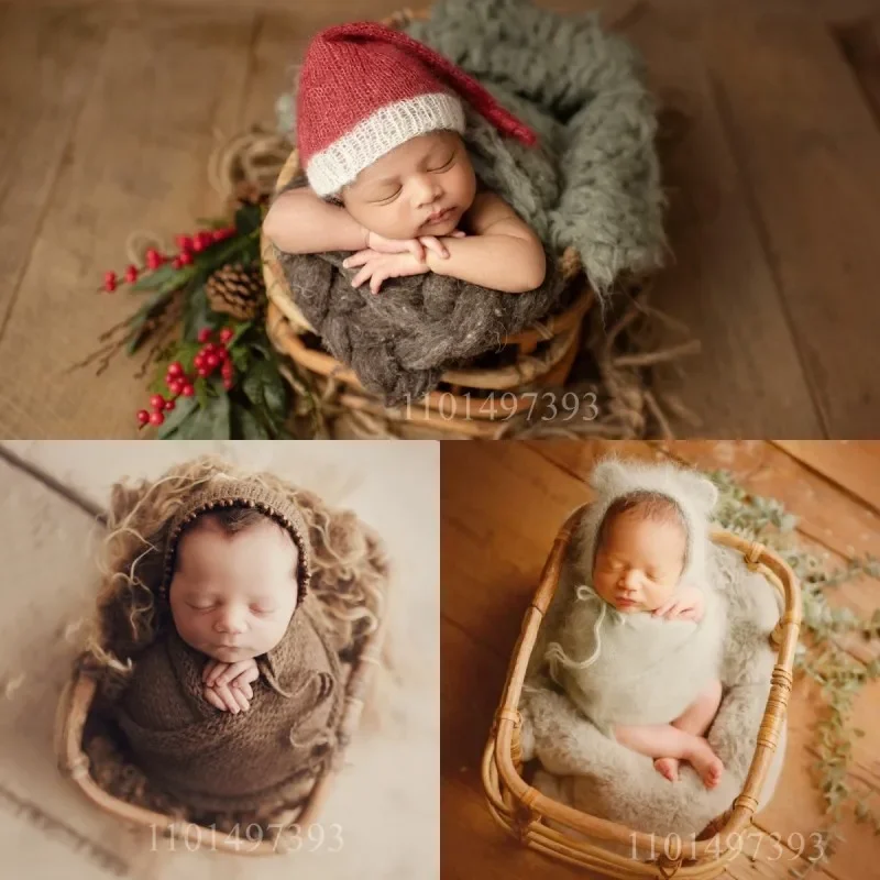 Photography props Newborn Photography Accessories for Bebe Photo Retro Woven Basket Studio Baby Photography Shoot Posing Props