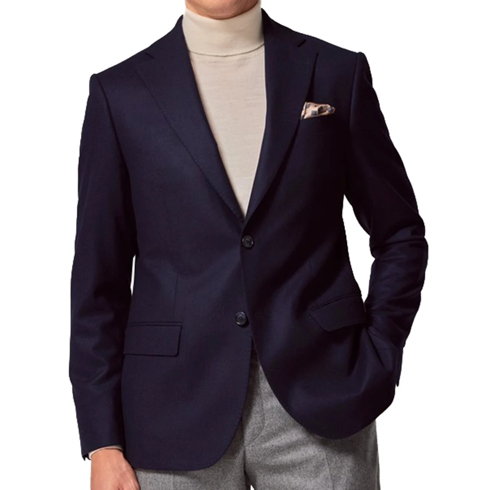 Luxury 100% Wool Flannel Blazers For Men Suit Jackets Custom Mens Jackets Mens Blazer Jacket Light Navy  Mens Designer Clothes