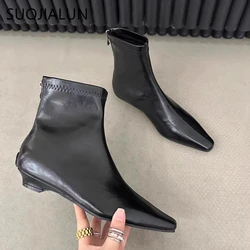 SUOJIALUN 2024 Winter New Brand Women Ankle Boots Fashion Square Low Heel Ladies Casual Short Boots Soft Outdoor Dress Matins-bo