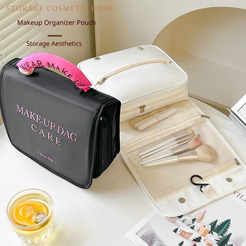 Hanging Travel Toiletry Bag Large Capacity Cosmetic Toiletry Organizer for Women Portable Make up Bag with Dividers and Handle