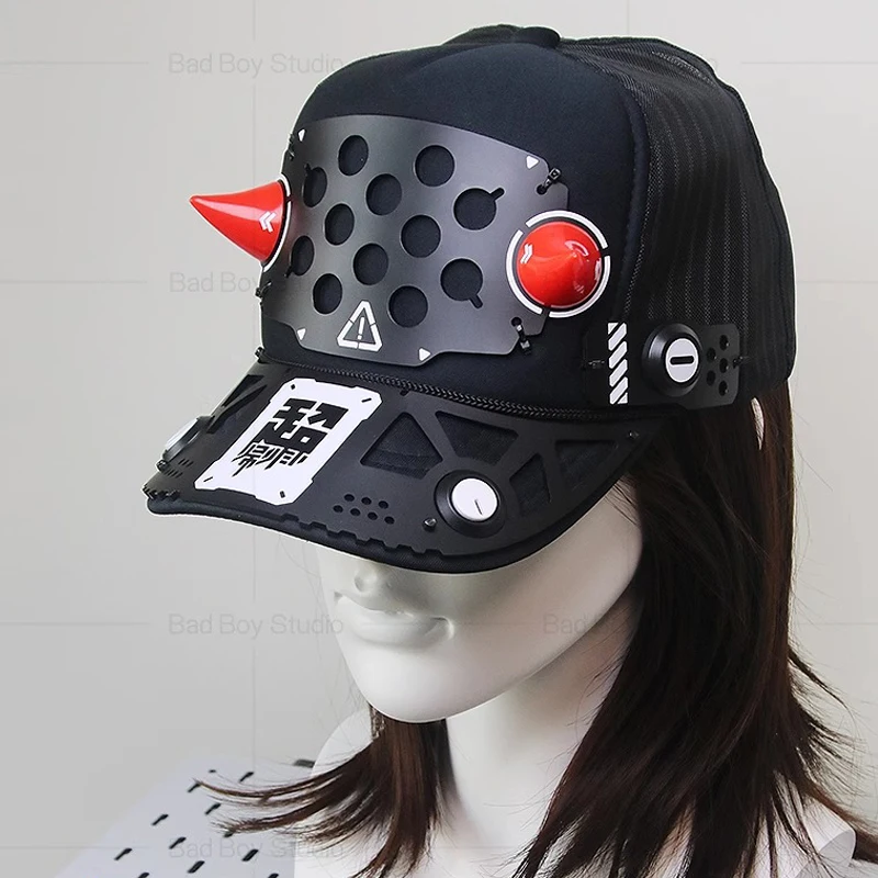 Cyberpunk Cosplay Cappello tattico Donna Berretto da baseball Hip Hop Maschera meccanica per fantascienza Accessori per costumi di festival musicali di Halloween