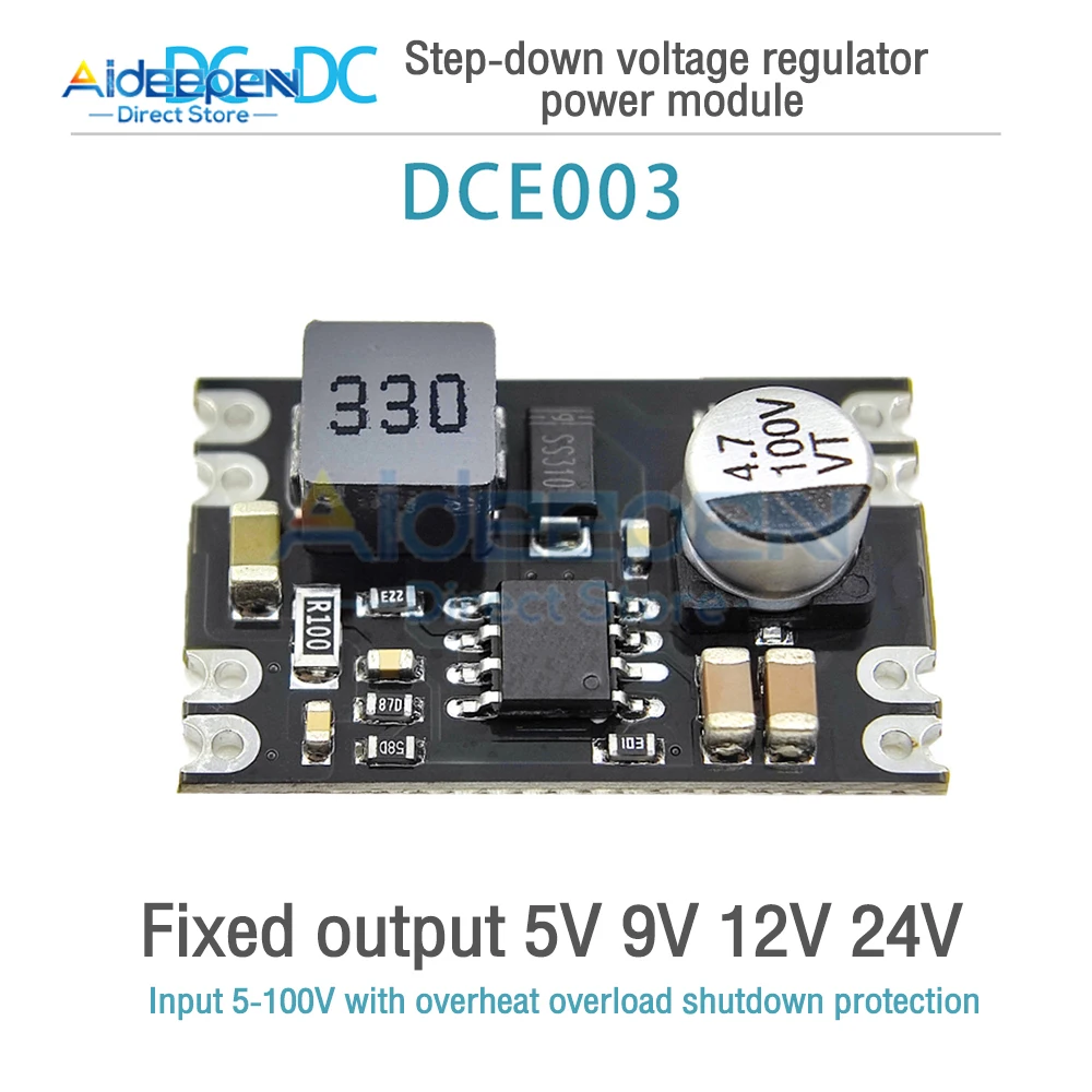 3A Mini DC-DC Buck Step Down Converter Board Module 6V-100V to 5V 9V 12V 24V DC DC Voltage Regulator PCB Board Power Buck Module