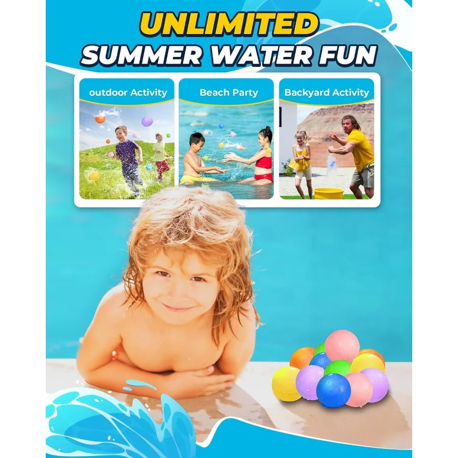 Palloncini d'acqua riutilizzabili da 16 pezzi - Palline d'acqua a riempimento rapido Giocattoli per bambini di età compresa tra 4-8 - Palloncino d'acqua autosigillante magnetico ricaricabile
