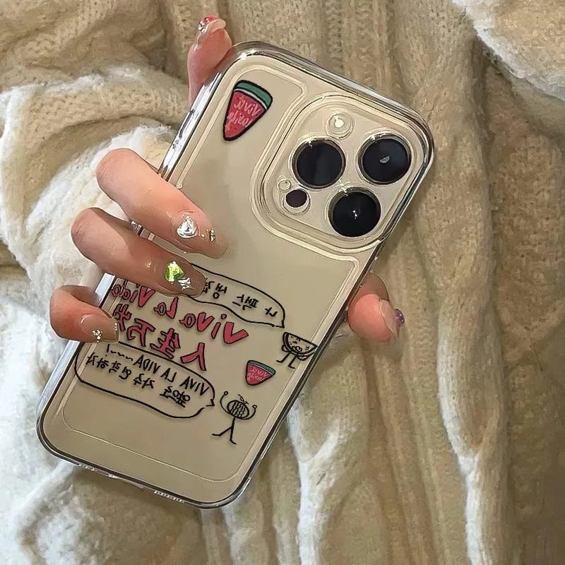 جراب هاتف بملصق شفاف لهاتف آيفون ، كوريا إنز ، فاخر ، وميض ، بطيخ ، Viva La Vida ، 14 ، 15 Pro Max ، 12 ، 13 ، 11 ، X ، XS ، غطاء من البولي يورثان الحراري الناعم