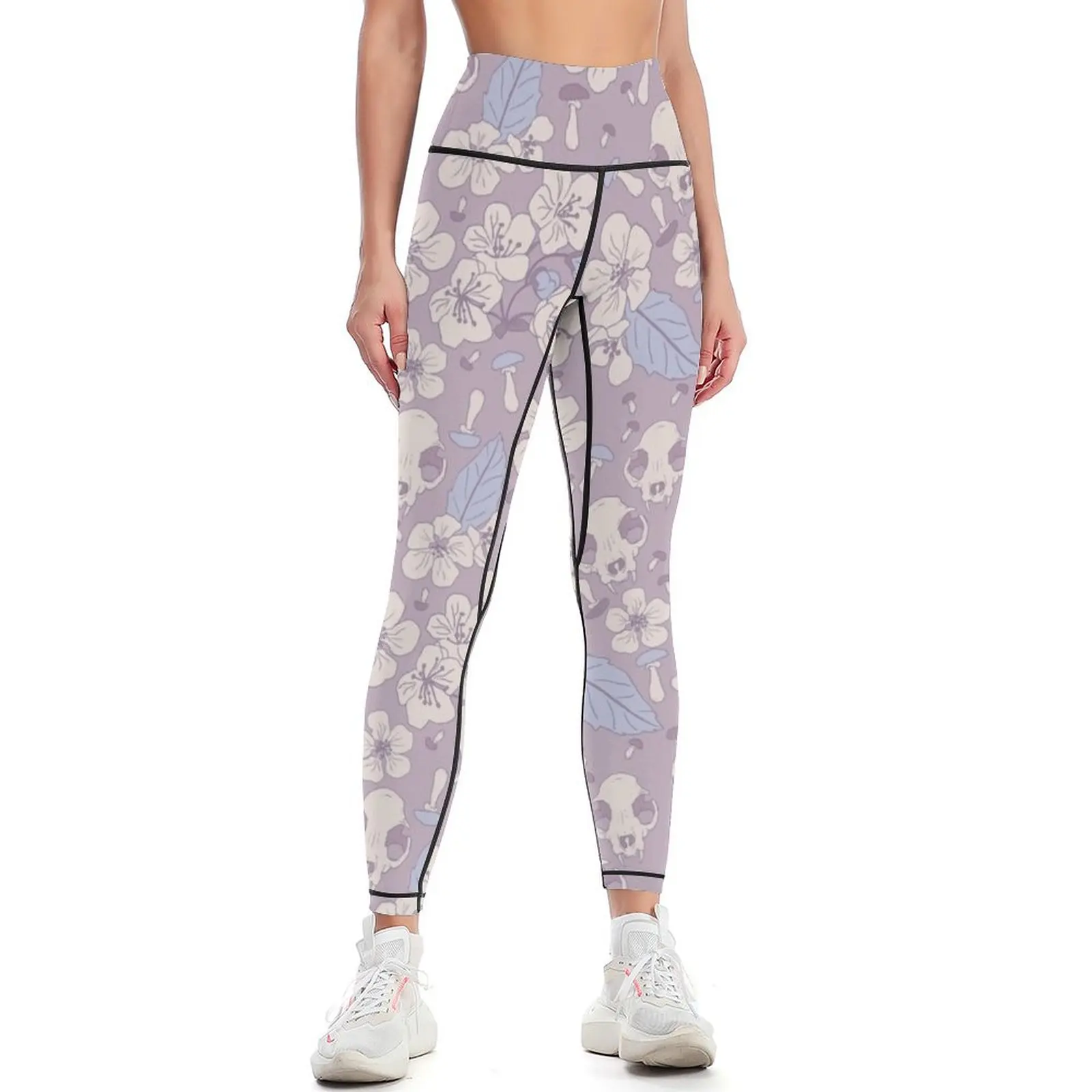 Cat Skulls and Mushrooms on Lavender Leggings legings for fitness gym pants Womens Leggings