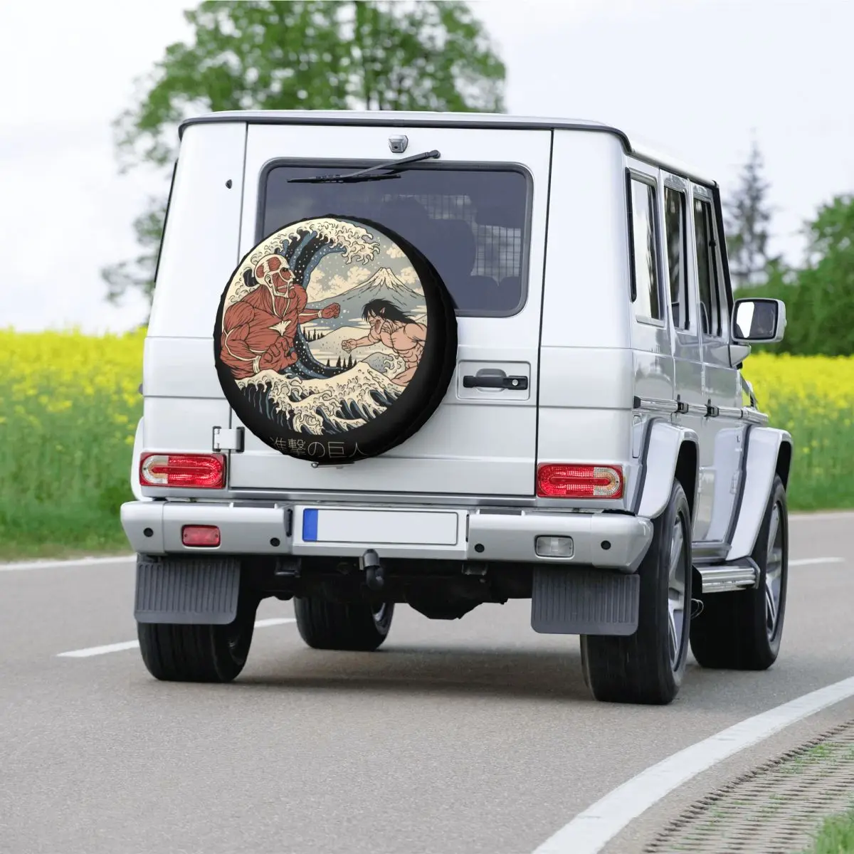 Great Wave Off Kanagawa Eren Spare Wheel Tire Cover for Prado Pajero Wrangler Attack On Titan Jeep RV SUV 4WD 4x4 15\