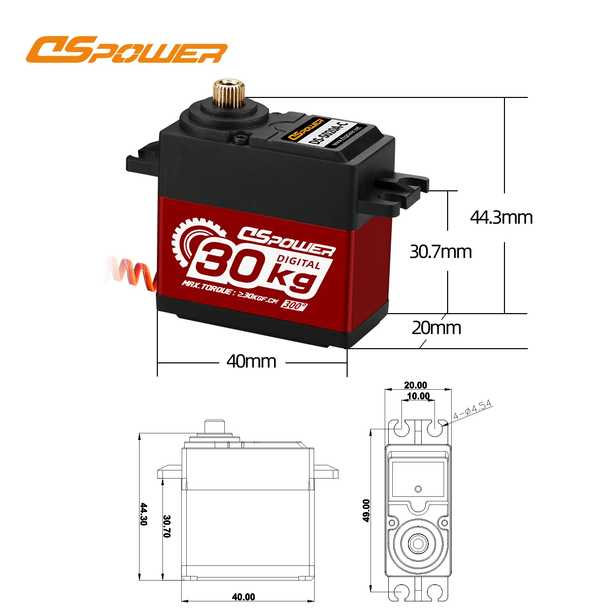 Servo digital 300 del motor del alto torque de la prenda impermeable del engranaje del metal de DSpower 30KG °   6,0 ~ 7,4 V para 1/8 1/10 RC coche Robot barco helicóptero parte