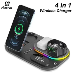 Wireless Charger 4 in 1 Stand For iPhone 15 14 13 12 11 Samsung S23 S22 Foldable Charging Station For Apple Watch 9 8 7 6 5