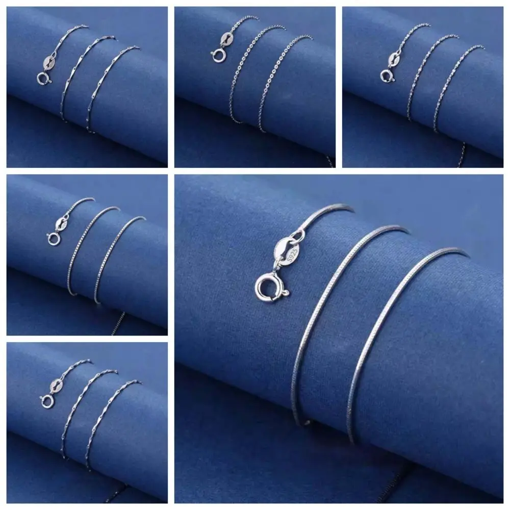 الرائعة الفاخرة مكدسة قلادة فضية 925 سبائك الفضة بريق المختنق قلادة رائعة تنوعا الترقوة سلسلة النساء #6