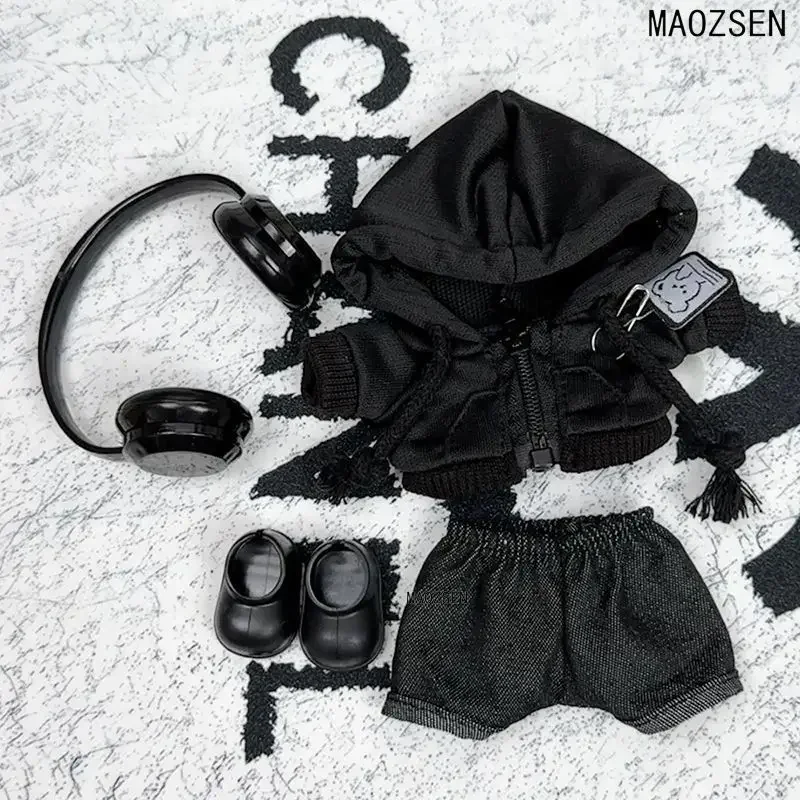 

Одежда для кукол 17 см для Labubu, куклы первого второго третьего поколения, черные толстовки, брюки и обувь, положение для сидения