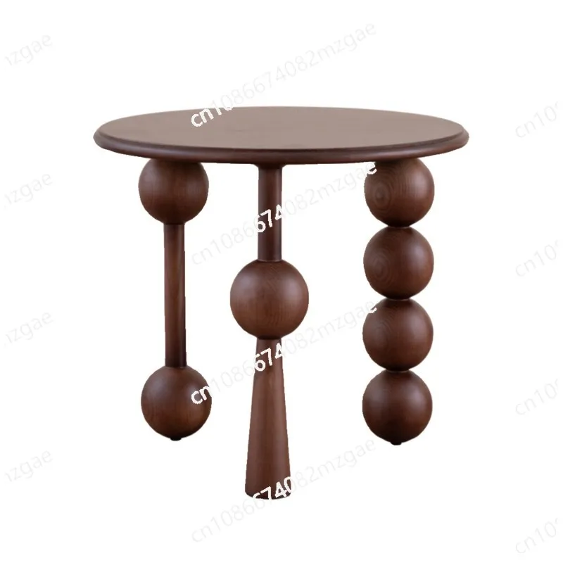 

Small solid wood round table for living room, tea table, French retro, home, corner sofa, side table