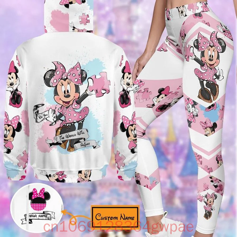 

2025 New Mickey Minnie Hoodie Women's Hoodie Yoga Pants Set Disney Custom Name Hoodie Leggings Tights Fashion Sportswear