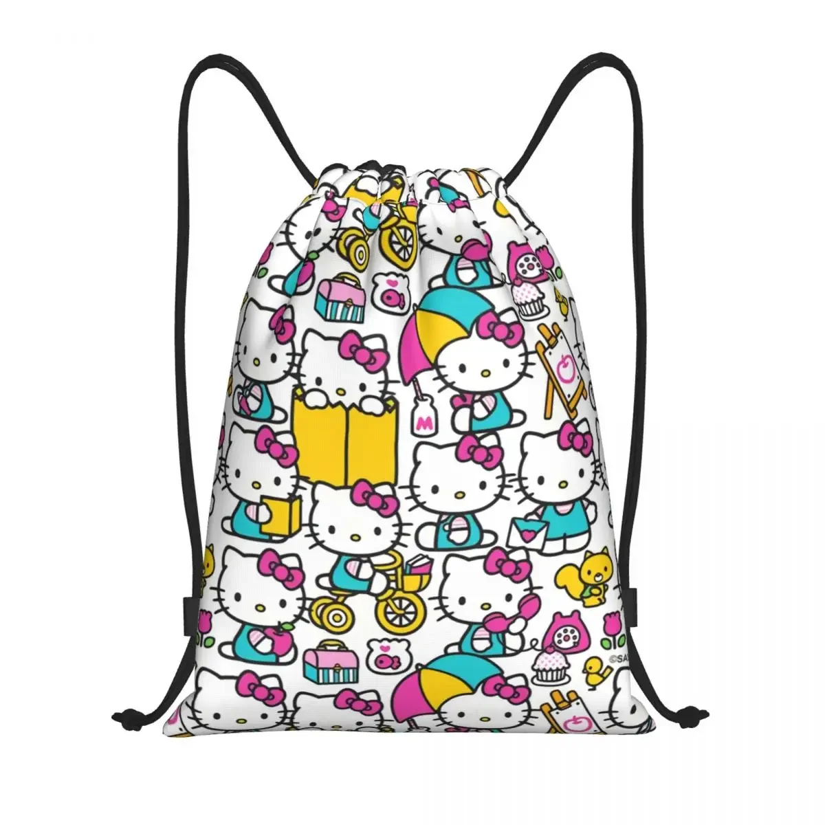 

Custom Hello Cartoon Drawstring Backpack Sports Gym Bag for Men Women Training Sackpack