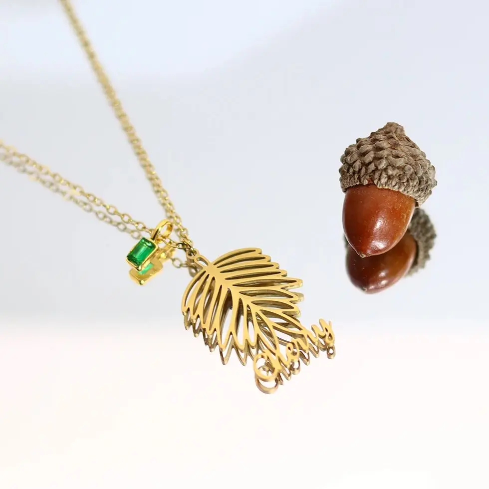 

Todorova Custom NameTropical Palm Leaf Pendant Necklace Boho Gold Plated Stainless Steel Hawaiian Beach Jewelry For Women