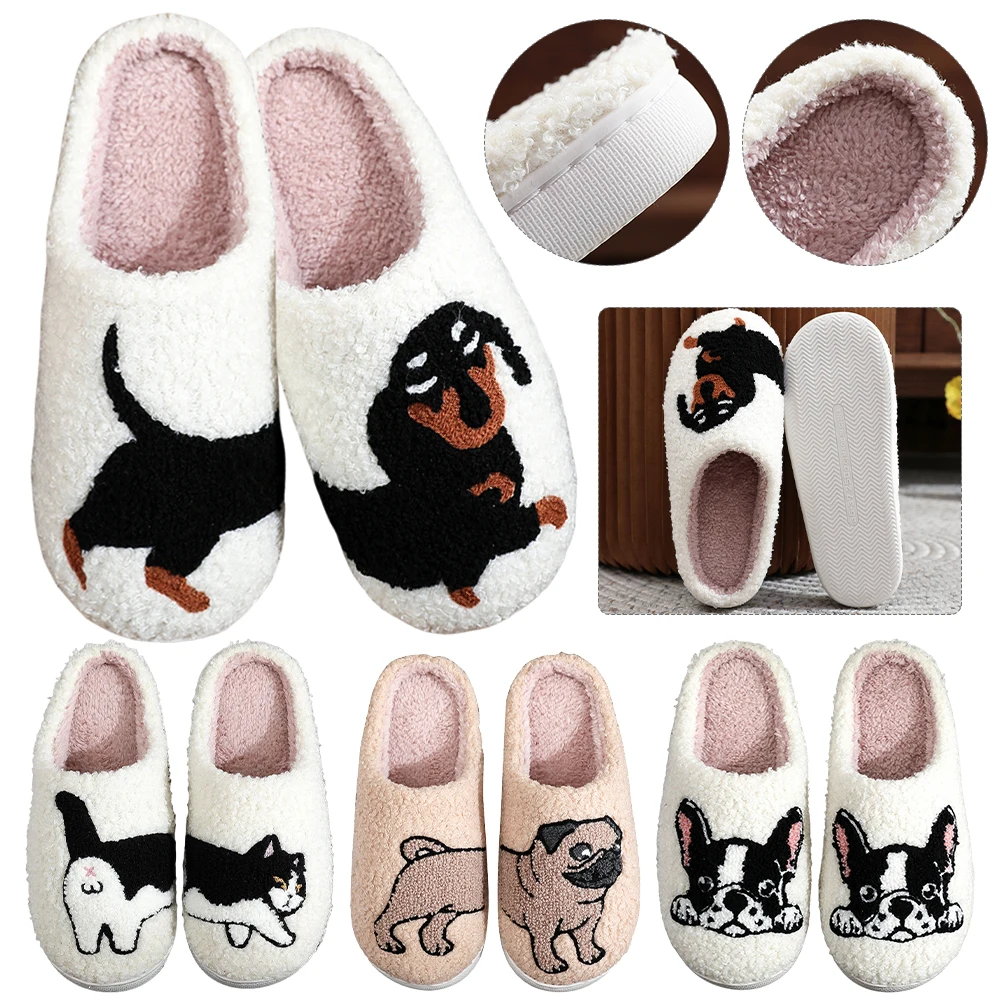 Cartoon Cute and Interesting Dachshund Dog Female Men Slippers Indoor Warm Comfort Lightweight Bedroom Winter Women's Shoes