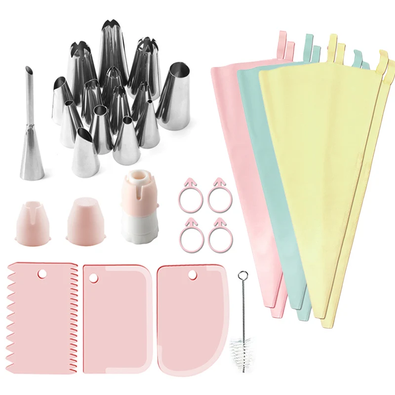 

26pcs Cake Decoration Tools Reusable Silicone Pastry Bag lcing Piping Tips Nozzle Baking Tool Accessories Cupcake Snack Decor