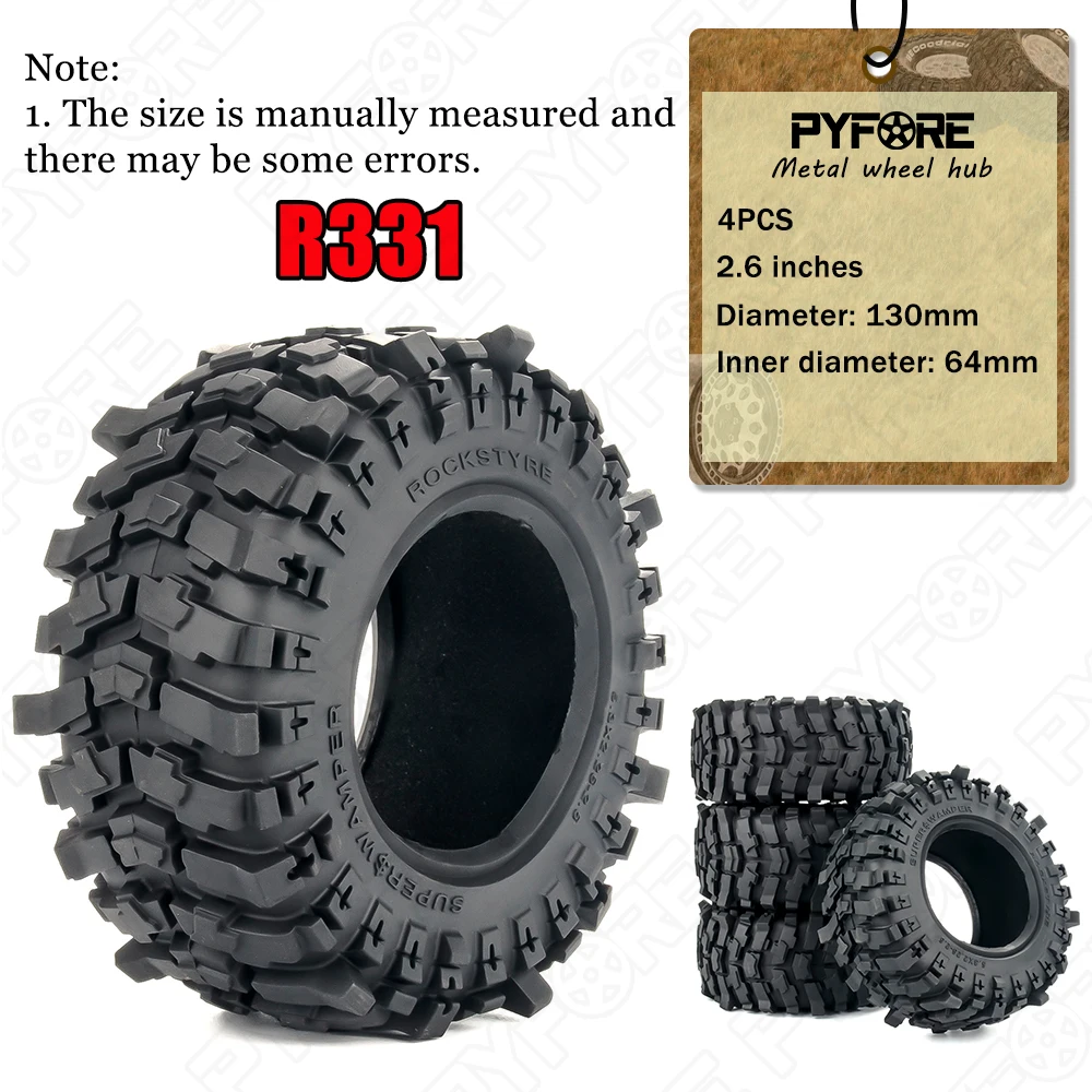 

PYFORE 4Pcs 2.6in 130mm *64mm Tire Skin for 1/8 1/10 Crawler Car RC Remote Control Model Car Accessories Tire Skin R331