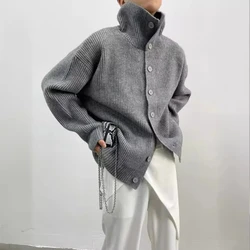 Autumn Winter New Minimalist Pit Stripe Single Breasted Women's Clothing Loose Lazy Style Knitted Cardigan All-match Sweaters