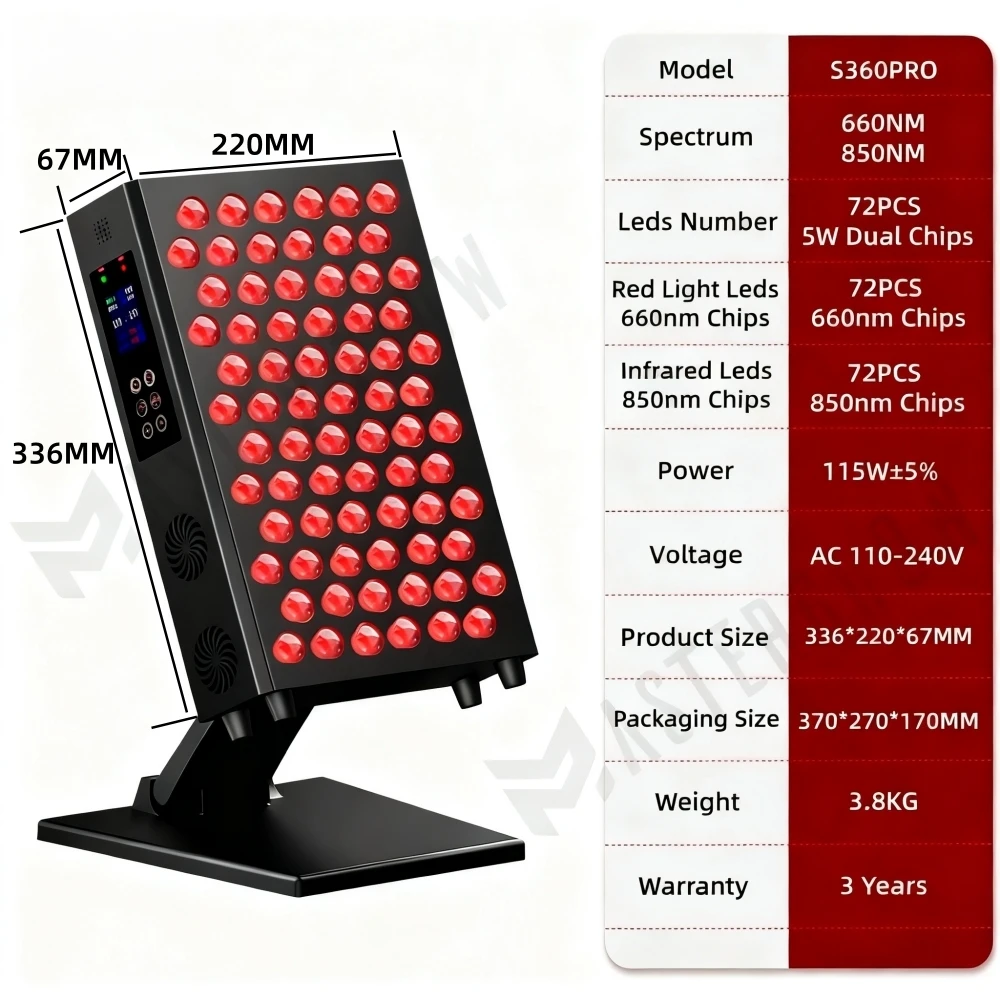 EU Stekker 630nm 660nm 850nm Near Infrared Therapie Licht LED Beauty Apparaten Dubbele chips LED Rood Licht Therapie Paneel Voor Gezicht & Lichaam